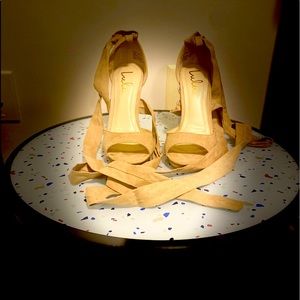 Gently used (once) Lulus Dorian Natural Suede Lace-up Platforms